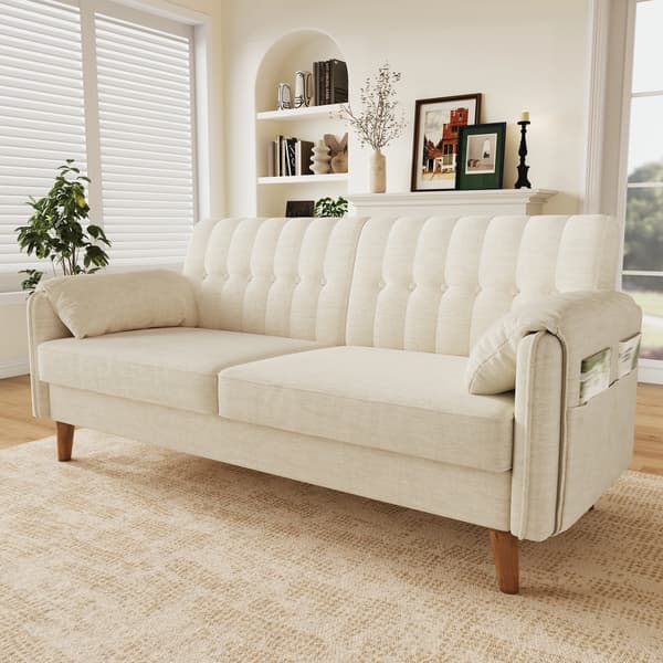 SONNENH 2-sitssoffa, Chenille, Beige, 161,5 × 79 × 83,5 cm
