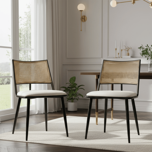 SONNENH 2 Dining stolar, PU-säte, rotting ryggstöd, vardagsrum, sovrum stol, svart
