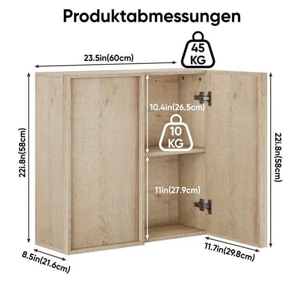 SONNENH Opbevaringsskab, MDF / Spånplade, Eg, 60 × 21,6 × 58 cm