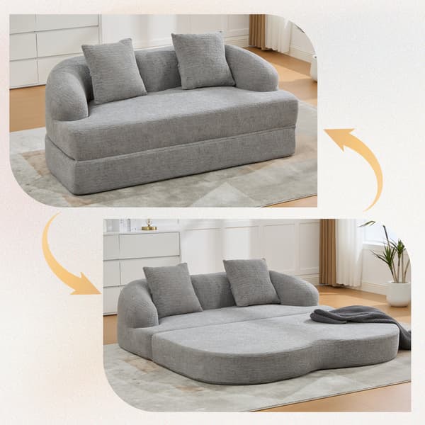 SONNENH Sovesofa, Chenille, Lysegrå, 157 × 84 × 65 cm