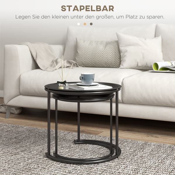 SONNENH Sidobord – set med 2, Stål, Svart, 43 × 43 × 38 cm