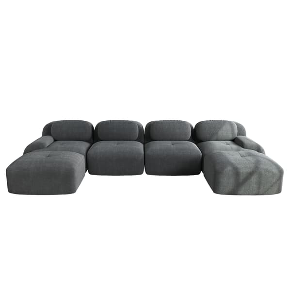 SONNENH Modulært U-sofa uden samling, rammefri sofa, åndbart kordfløjsstof, 32D højelastisk polstring, ekstra brede armlæn