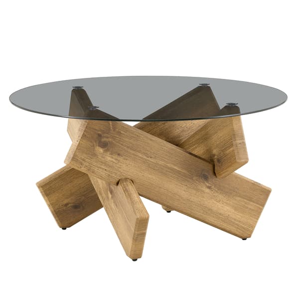 SONNENH Sofabord, MDF / Glas, Træfarvet, 79 × 79 × 45 cm