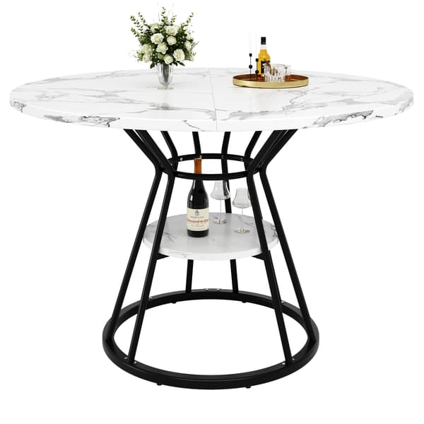 SONNENH Rund matbord (1 bit) Kök Table Breakfast Table Metal Legs Marble Pattern Gold / Black