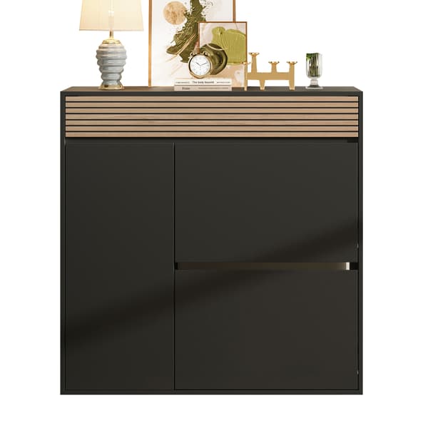 SONNENH Skoskab, MDF / Spånplade, Sort / Naturfarvet, 100 × 35 × 105 cm