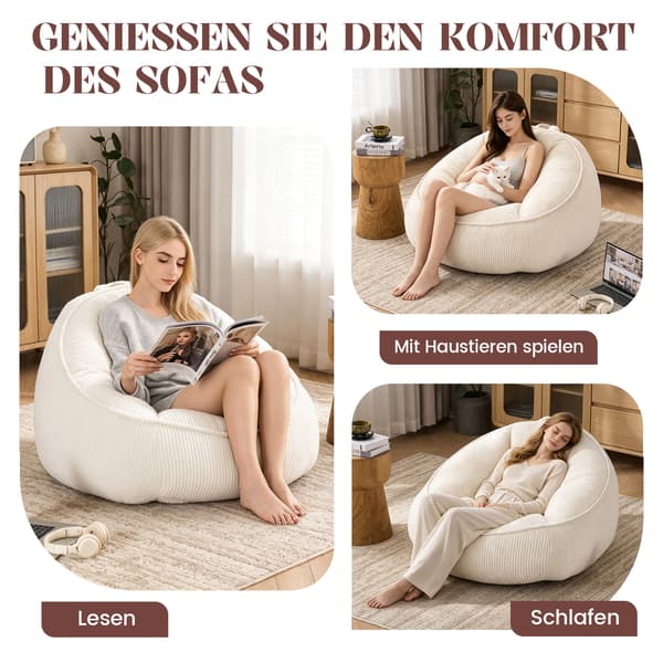 SONNENH Säckstol, Säckstol för vuxna och barn, för vardagsrum, sovrum, lekrum, kontor-Medium (Beige)