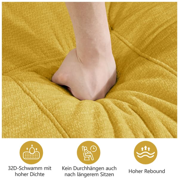 SONNENH U-formet sofa, Chenille, Gul, 334 × 160 × 68 cm