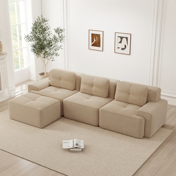 SONNENH Cloud Modular Sofa Boneless L Formet Sofa, Modular Sofa med Ottoman, Modular Cloud Sofa, 3 Sæder Corduroy Cloud Sofa til levende værelse