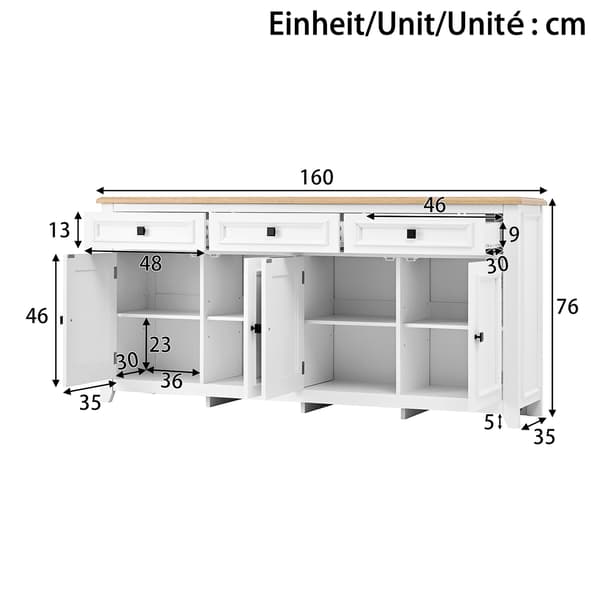SONNENH Skænk, MDF, Hvid, 160 × 35 × 76 cm