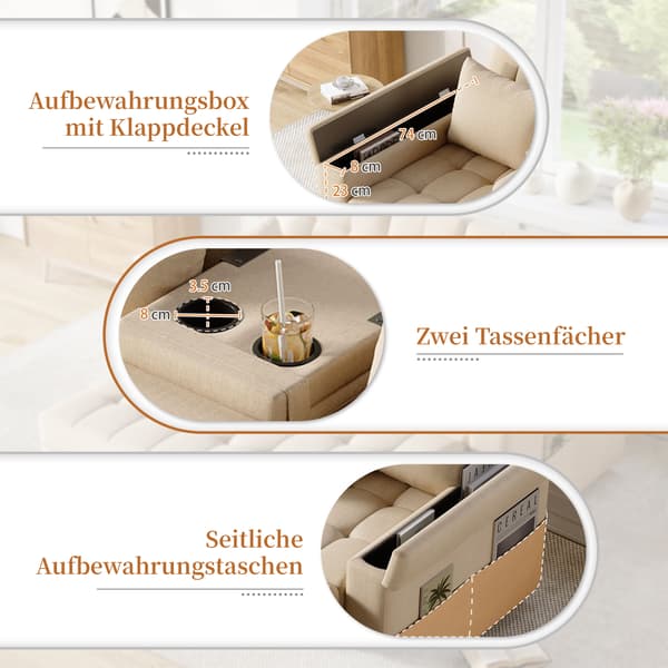 SONNENH Bäddsoffa, Linnelook, Beige, 159 × 142,5 × 92 cm