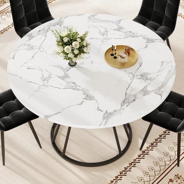 SONNENH Rund matbord (1 bit) Kök Table Breakfast Table Metal Legs Marble Pattern Gold / Black