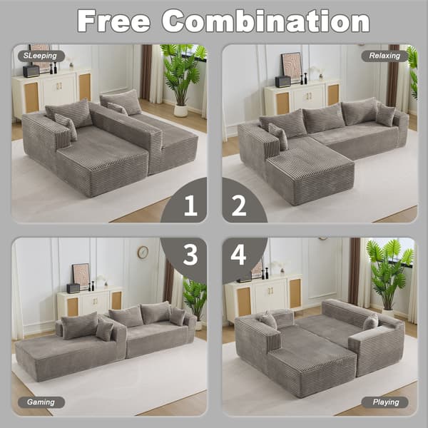SONNENH Komprimering Sectional Couch med Comfy Chaise, Boneless L Shape Sofa med Deep Seat, Minimalist Modular Couches Sleeper för vardagsrum