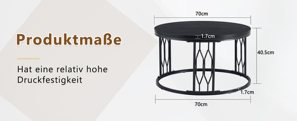 SONNENH Soffbord, MDF / Metall, Svart, 70 × 70 × 40,5 cm