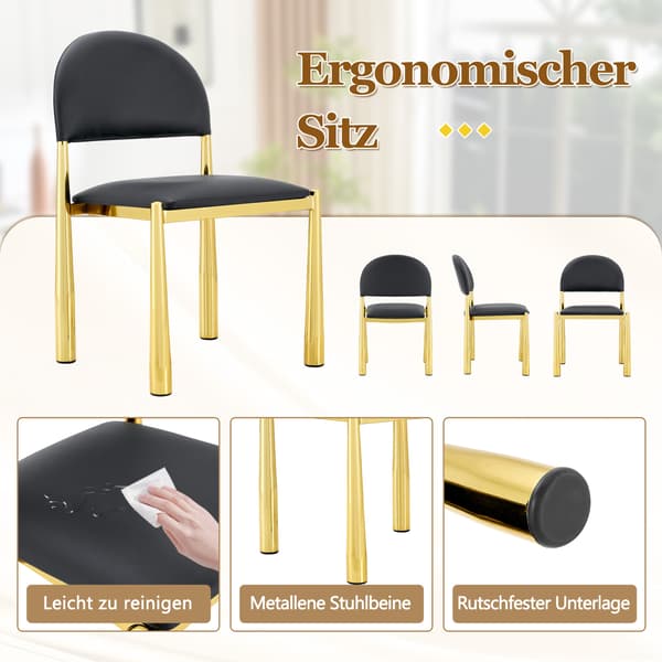 SONNENH Spisestuestol – sæt med 2, PU, Sort, 45 × 48 × 80 cm