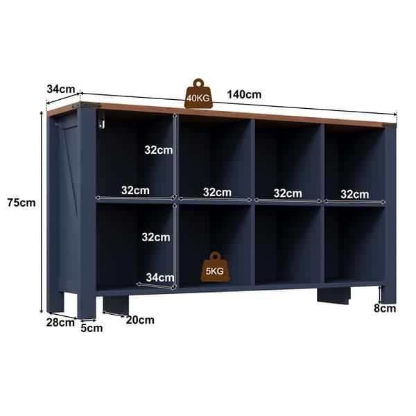 SONNENH Skænk, MDF, Blå, 140 × 34 × 75 cm