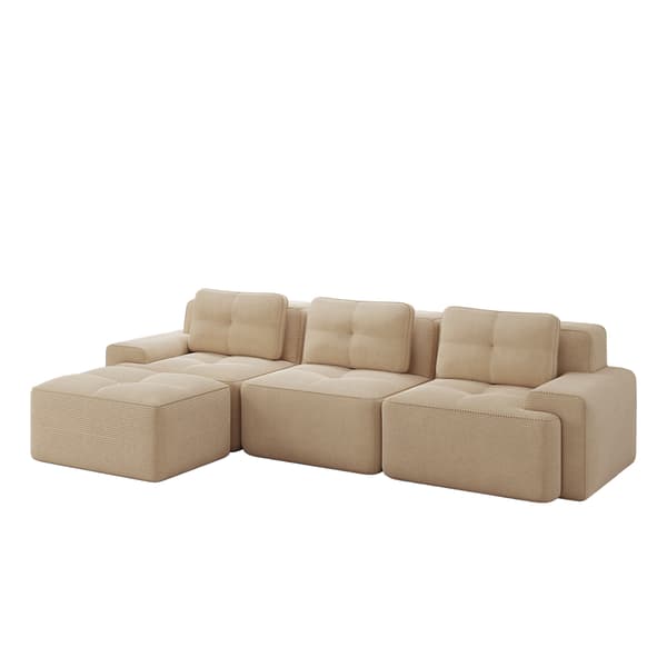 SONNENH Cloud Modular Sofa Boneless L Formet Sofa, Modular Sofa med Ottoman, Modular Cloud Sofa, 3 Sæder Corduroy Cloud Sofa til levende værelse