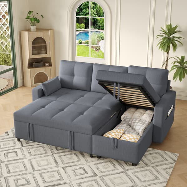 SONNENH Moderne L- Sofa, modulær sovesofa, forlænges sovesofa med sovende funktion, udstyret med opbevaring, pull- down kop holder, velegnet til stue