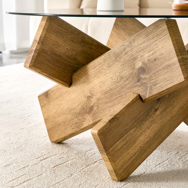 SONNENH Sofabord, MDF / Glas, Træfarvet, 79 × 79 × 45 cm