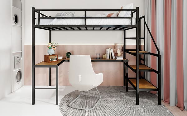 Køjeseng, 90 x 175 cm, sort, med opbevaring