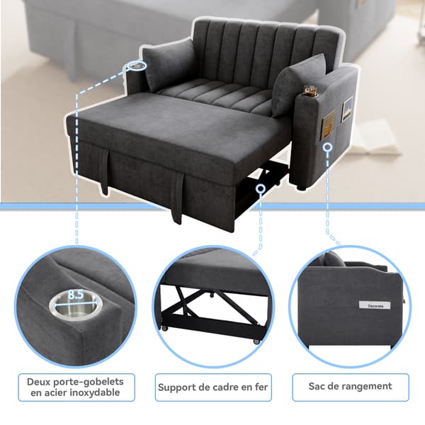 SONNENH Modern multifunctionell soffa, bäddsoffa, bäddsoffa med sovfunktion, dubbelsoffa med justerbart ryggstöd, med kopp hållare och kudde