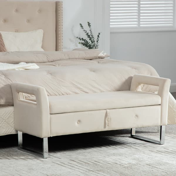 SONNENH Sammet förvaringspall med armstöd för vardagsrum, entré och sovrum, Beige