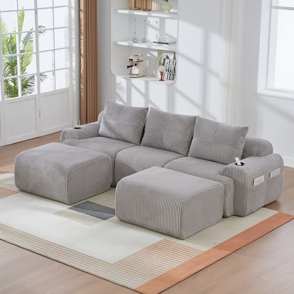 SONNENH Sofa, Fløjl, Lysegrå, 268 × 174 × 80 cm