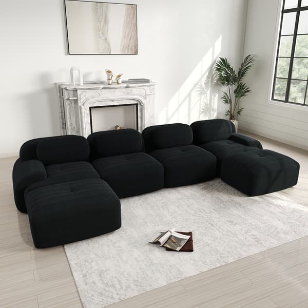SONNENH Modulær U-sofa uden samling, rammefri sofa, åndbart kordfløjsstof, 32D høj-elastisk polstring, ekstra brede armlæn