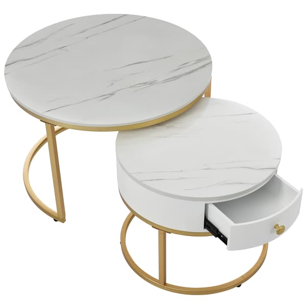 SONNENH Soffbord – set med 2, MDF, Högblank vit, 70 × 70 × 45 cm