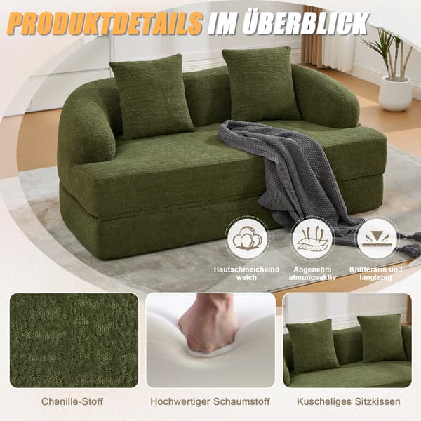 SONNENH Bäddsoffa, Chenille, Grön, 157 × 84 × 65 cm
