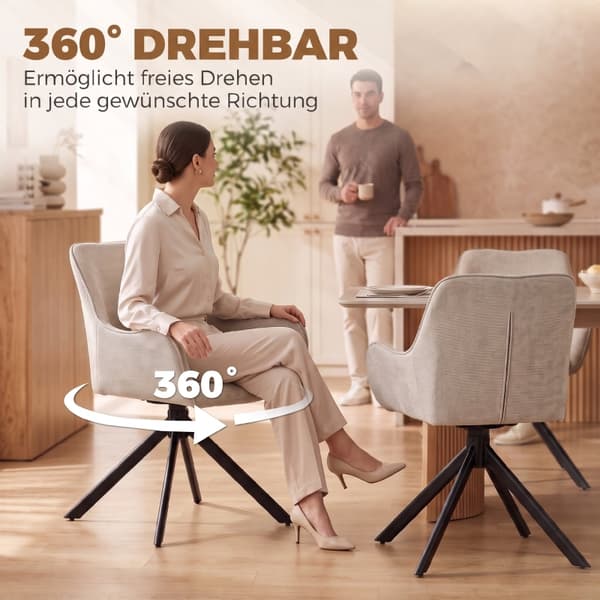 SONNENH Spisestuestol – sæt med 2, Polyester, Beige, 60 × 55 × 82 cm