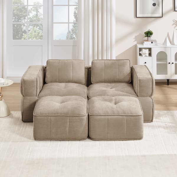 SONNENH 2-sitssoffa – set med 2, Polyester, Sandfärgad, 198 × 162 × 67 cm