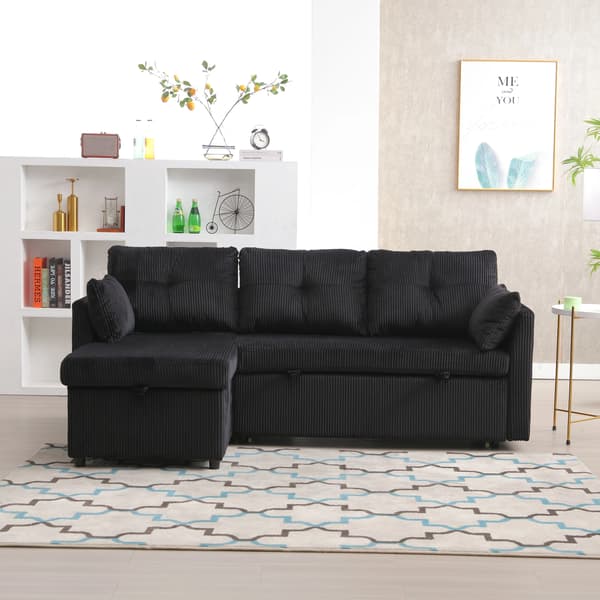 SONNENH Sovesofa, Fløjl, Sort, 206 × 108 × 66 cm