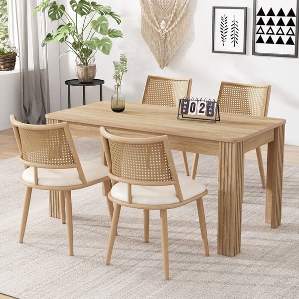 SONNENH 4 matstolar, PU-säte, rottingstöd, vardagsrum, sovrumsstol, beige