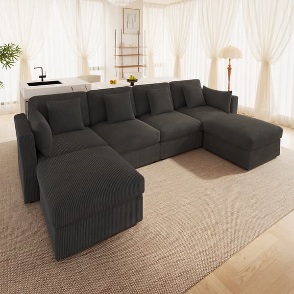 SONNENH U-formet sofa, Fløjl, Grå, 290 × 159,5 × 89 cm
