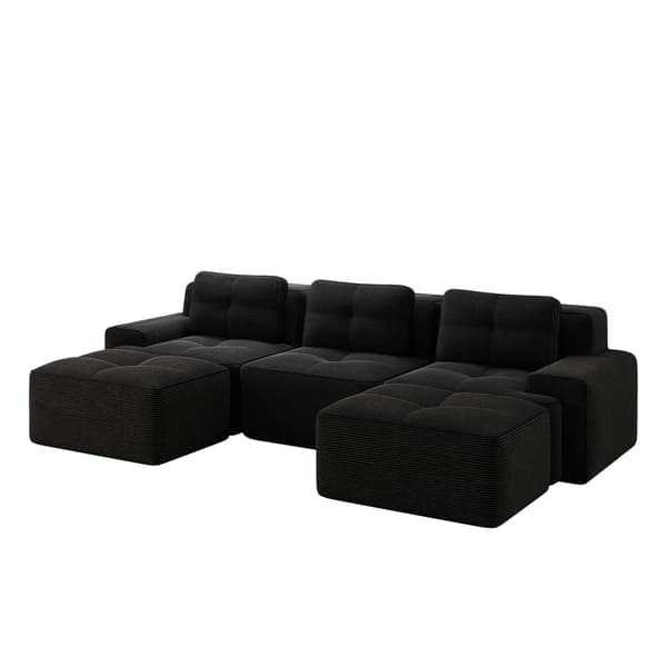 SONNENH Cloud Modular Sofa Boneless U Shaped Sofa, Modular Sofa med Ottoman, Modular Cloud Sofa, 3 Sæder Corduroy Cloud Sofa til levende værelse