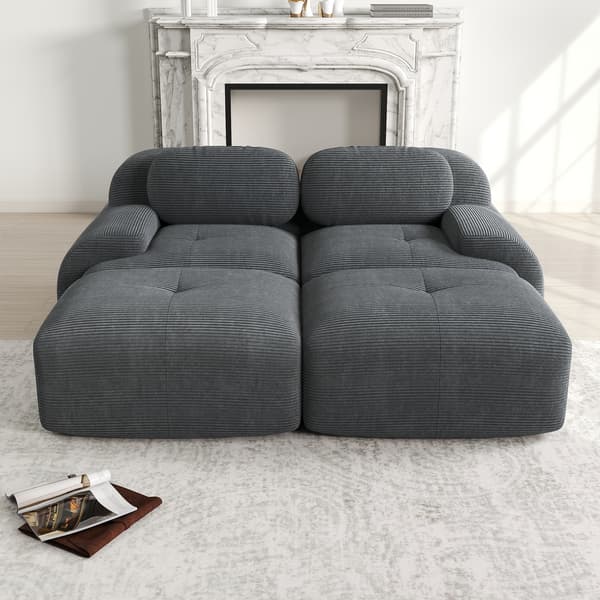 SONNENH 2-sæders fløjlssofa, framless sofa, modulær kombination med chaise longue, non-slip, ergonomiske armlæn og meget elastisk polstring til stue