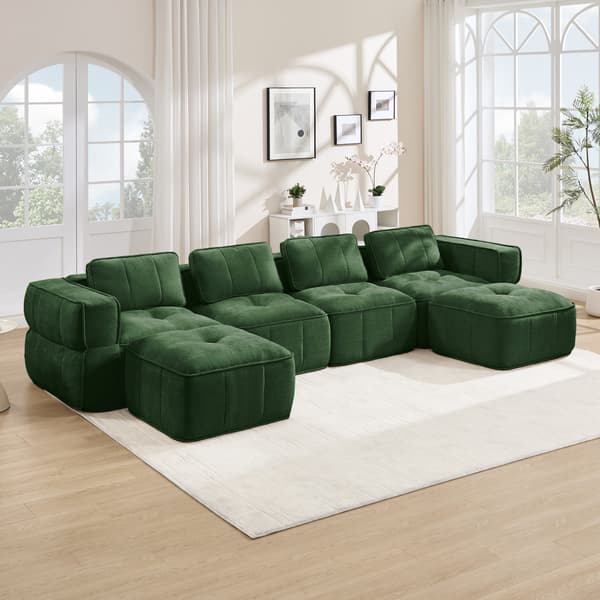 SONNENH U-formet sofa, Polyester, Grøn, 344 × 162 × 67 cm
