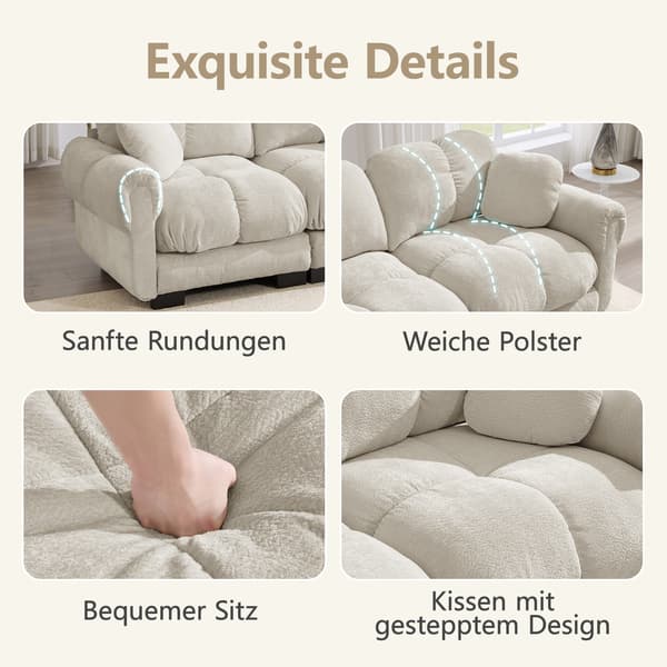SONNENH 2-sitsig Chenille Sofa, L-formad Modular Corner Sofa, Fine Quilted Design, Elegant Style, Thick Seat Cushions, Soft & Supportive