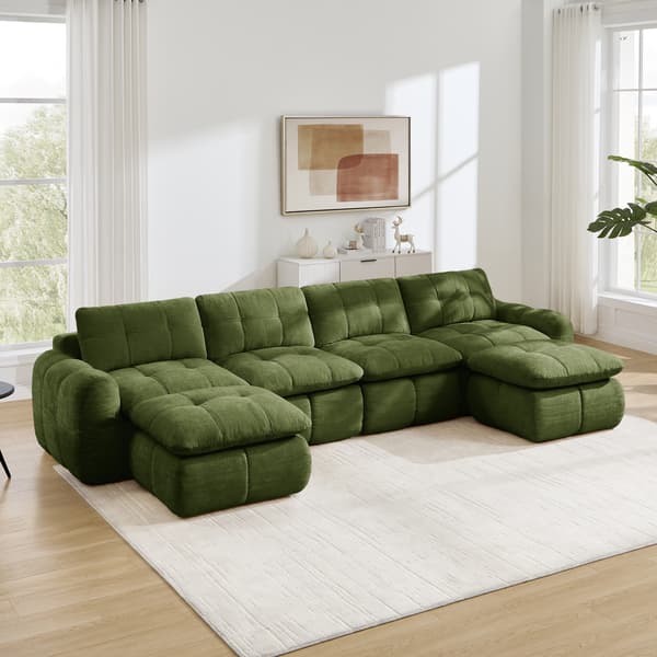 SONNENH U-formet sofa, Chenille, Grøn, 334 × 160 × 68 cm