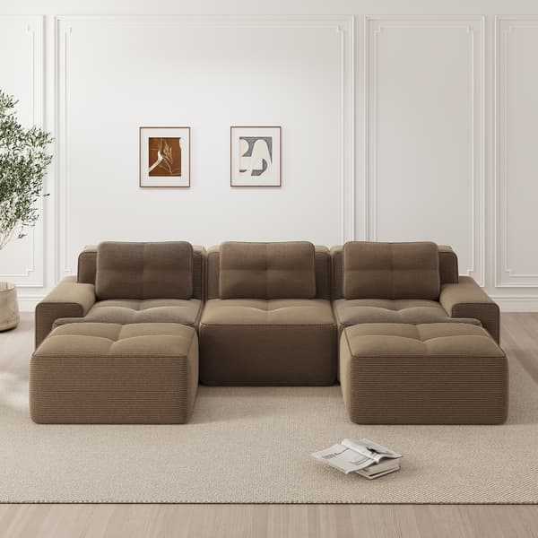 SONNENH Cloud Modular Sofa Boneless U Shaped Sofa, Modular Sofa med Ottoman, Modular Cloud Sofa, 3 Seater Corduroy Cloud Sofa för vardagsrum