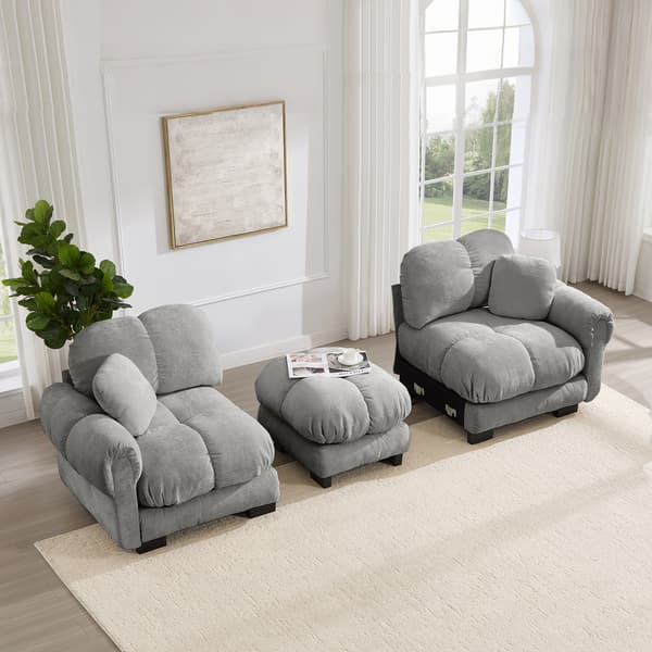 SONNENH 2-sitsig Chenille Sofa, L-formad Modular Corner Sofa, Fine Quilted Design, Elegant Style, Thick Seat Cushions, Soft & Supportive