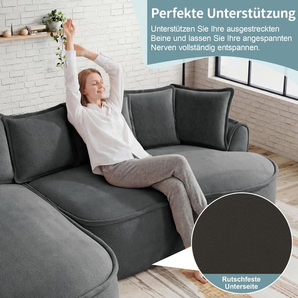 SONNENH Bekväm Chenille Cloud Double Sofa, Frameless Design, Extra Large Double Chaise Longue, Pillow Inkluderad