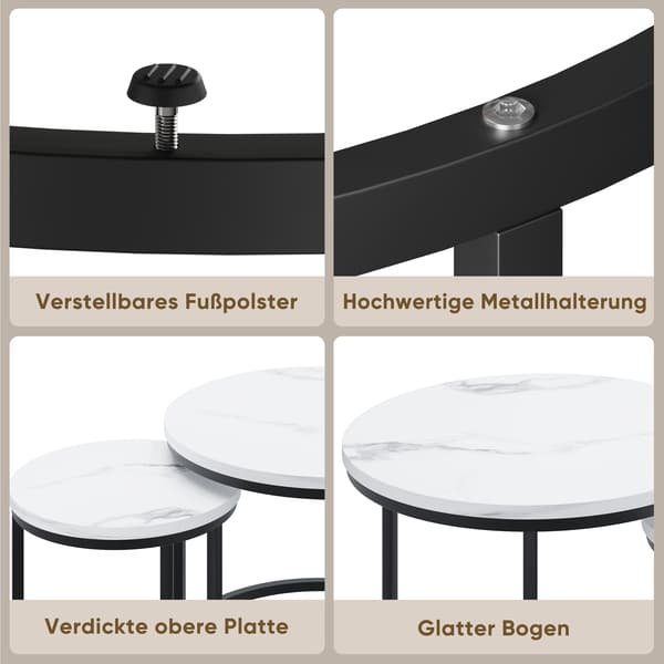 SONNENH White Nested Coffee Table 2-Piece Set, 60cm Metal Frame Round Coffee Table, Modern Coffee Table 2-Piece Set, Lämplig för vardagsrum, sovrum