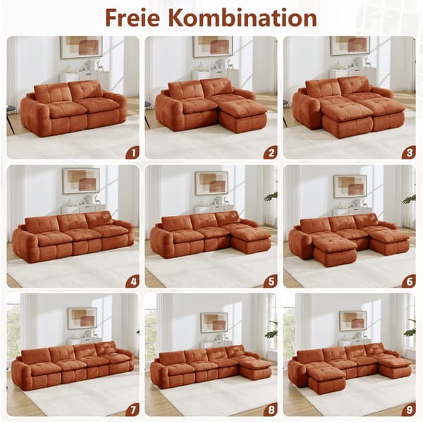 SONNENH U-formet sofa, Chenille, Orange, 264 × 160 × 68 cm