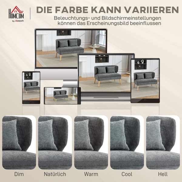 SONNENH 2 Sæder Sofa lille fløj tilbage Chenille Sofa Tyk Sæde Gummitræ Feet Gray