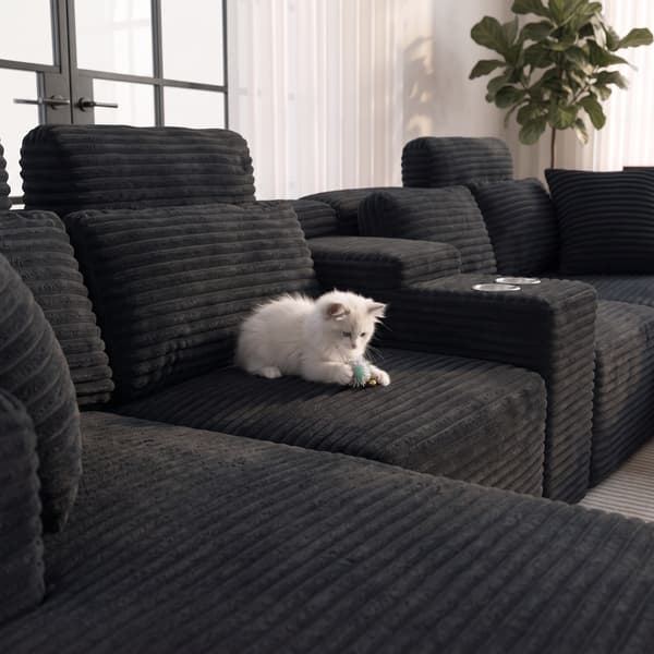 SONNENH U-formet sofa, Skum, Sort, 372 × 151 × 80 cm