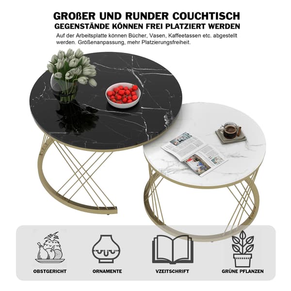 SONNENH Sofabord – sæt med 2, MDF, Sort, 70 × 70 × 45 cm