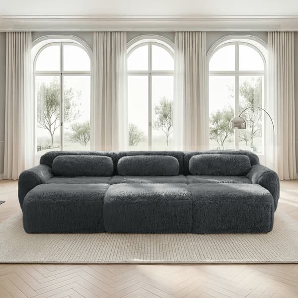 SONNENH Boneless Cloud Sofas, Soft Fluffy Plush Fabric, Modular Sofa Bed med 3 Ottomans, 3 Seater Sofas, Bekväm soffa för vardagsrum, grå