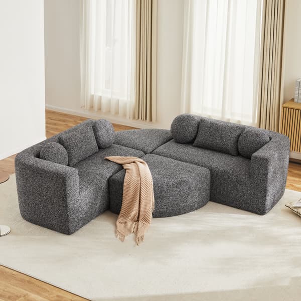 SONNENH Modulär bäddsoffa med sovfunktion, helt komprimerad molnsoffa, chenille, ingen montering, svart, B292 x D165 x H68 cm