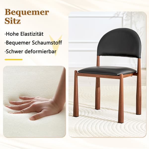 SONNENH Spisestuestol – sæt med 2, PU, Sort, 45 × 48 × 80 cm